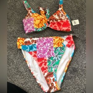 Bright Multicolor Floral Paisley Bikini Bottom and top